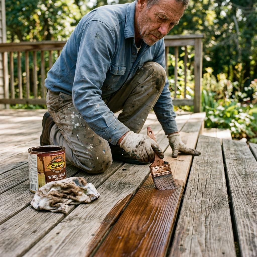 Staining a cedar deck with a brush