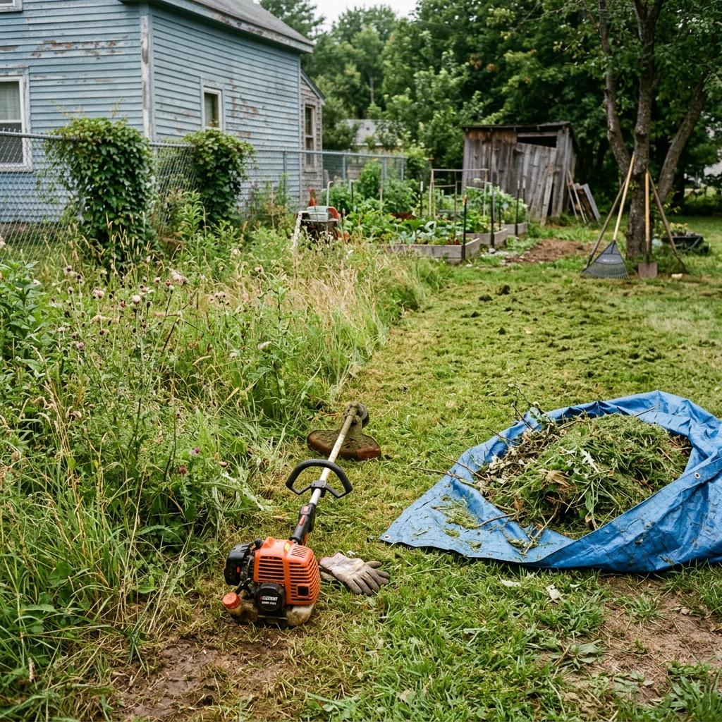 Overgrown property mid-cleanup