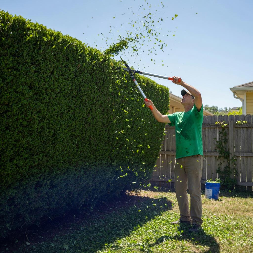 Hedge trimming in mid-summer